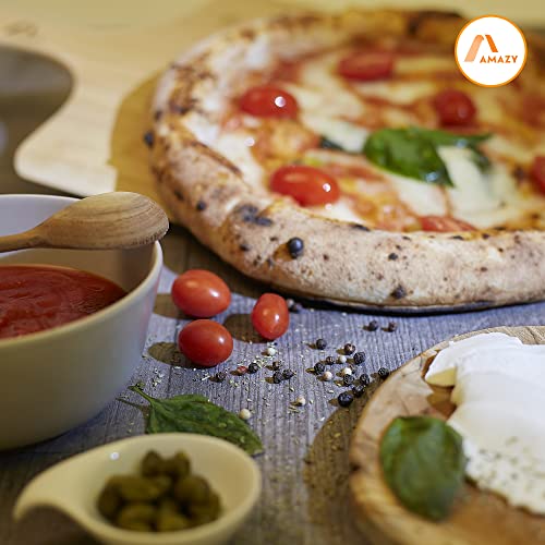Foto von Amazy Pizzastein inkl. Bambus Pizzaschaufel, Dauerbackfolie und Beileger – Der Ultra-hitzebeständige Brotbackstein verleiht Ihrer Pizza den original italienischen Geschmack knuspriger Steinofenpizza