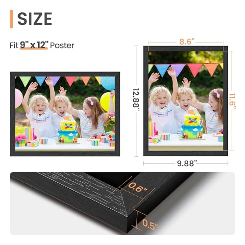 Image of upsimples 9x12 Picture Frame, Wall Gallery Photo Frames with Engineered Wood, Black 1 Pack