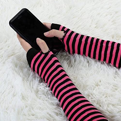 Image of Women's Long Knitted Fingerless Gloves Thumbhole Stretch Arm Warmers | Stretchy soft knitted arm warmers for women, comfortable thumbhole design, ideal daily winter hand sleeve accessories