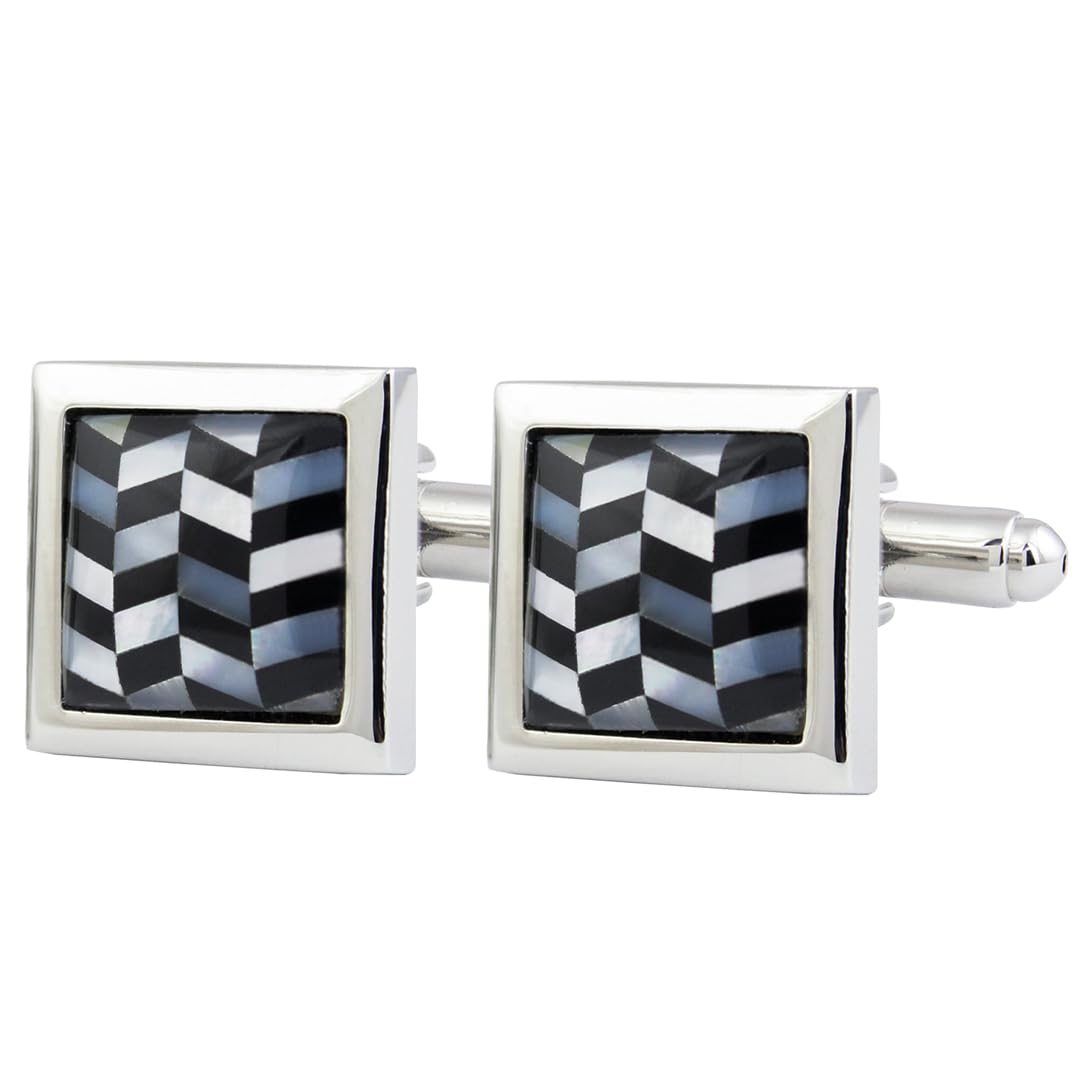 Peluche Natural Mother of Pearl Stone (Semi-precious) & Black Onyx Stone Cufflinks for Men (B01BOM50DY) Amazon Price History, Amazon Price Tracker