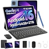 Android 16 Tablet, 10 Inch Tablets with Keyboard, Octa-Core CPU, 2 in 1 Tablet with Gemini AI, Face Unlock, 18W Fast Charger, 30GB+64GB+2TB Expand, 5G WiFi, Tablets PC with Case, Mouse, Stylus (Blue)