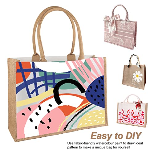 Image of FITDON Jute Canvas Tote Bag Women - Large Jute Beach Bag, Foldable Waterproof Shopping Handbag for Picnic Travel Beach