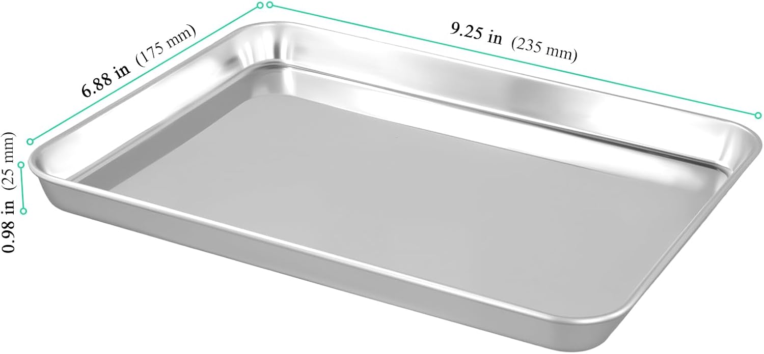 10 Pack Stainless Steel Baking Sheet Pan, 9 x 6.87 x 1 Inch Small Cookie Tray Sheet for Baking, Cooking, Roasting - Image 2