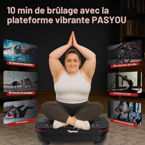 PASYOU Plateforme Vibrante avec 99 Niveaux d’Intensité, Plaque Vibrante Oscillante Antidérapante avec 2 Bandes de Résistance et Télécommande, Machine de Fitness pour Entraînement du Corps Entier – vue 2