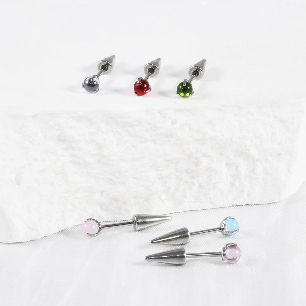 20G Small Crystal Ball Spike Cartilage Stud Earrings for Women Men 316L Surgical Steel Conch Helix Rook Earrings Studs Statement Cartilage Stud Earring Body Piercing Jewelry 6mm 2Pcs