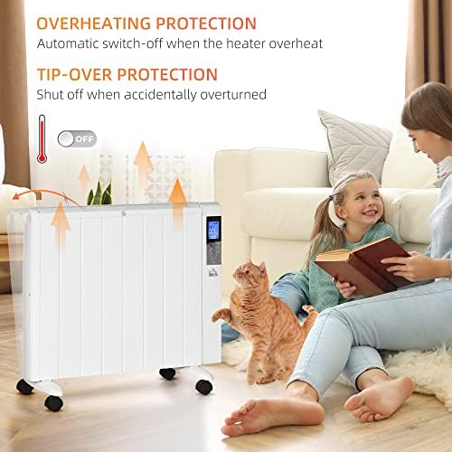 HOMCOM Convector Radiator Heater, Quiet Panel Heater, Freestanding or Wall-mounted Portable Electric Heater with Window Opening Detection, Week Timer, Remote Control, Safety Cut-Off, White
