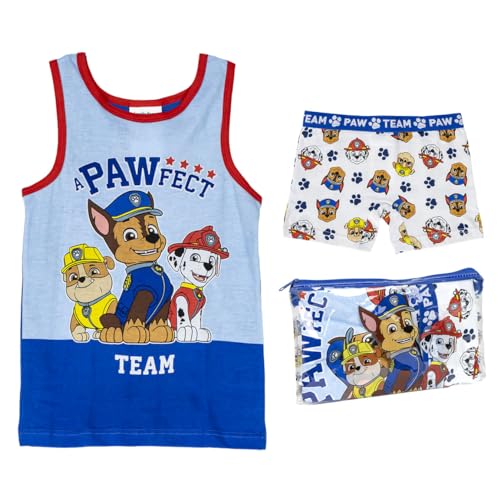 Pack Pijama Corto de Tirantes y Neceser de la Patrulla Canina - Color Azul, Blanco y Rojo - Talla 5 Años - 100% Algodón de 145gsm - Producto Original Diseñado en España
