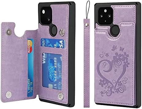 JWS-C Google Pixel 5 Case Wallet with Card Holder Slots Flip case PU Leather Embossed Mandala Flower Cover case for Google Pixel 5, Purple