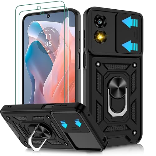 ATUMP for Moto G Play 2024 Case with Screen Protectors[2 Packs], Heavy Duty Shockproof with Camera Lens Cover Motorola Moto G Play 2024 Case 6.5inch, Black