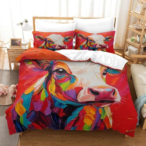 Housse de couette vache 3D en microfibre 135x200 pour lit single - 3