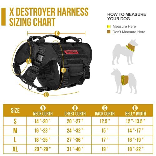 OneTigris Large Tactical Dog Harness, No Pulling Adjustable Dog Vest Harness, Heavy Duty Dog Harness with Handle, Large Hook and Loop Panels for Patch Black