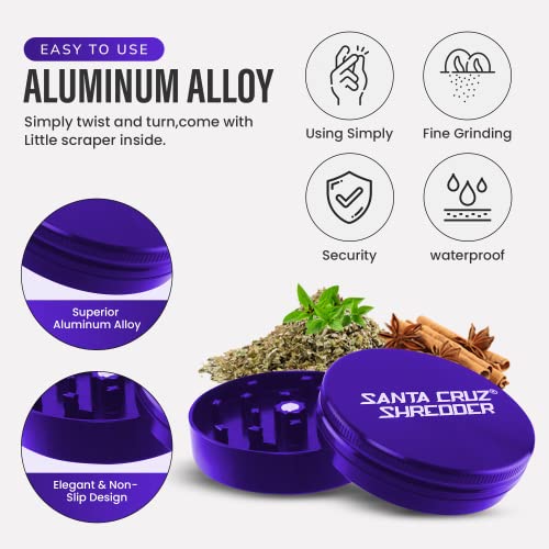 Santa Cruz Shredder Metal Herb Grinder Knurled Top For Stronger Grip 2-Piece 2.2" (Purple) #TOP5