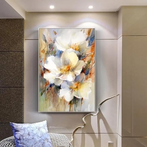 Peinture à l'huile fleur dorée minimaliste toile 70x100 cm sans cadre XINBAO
