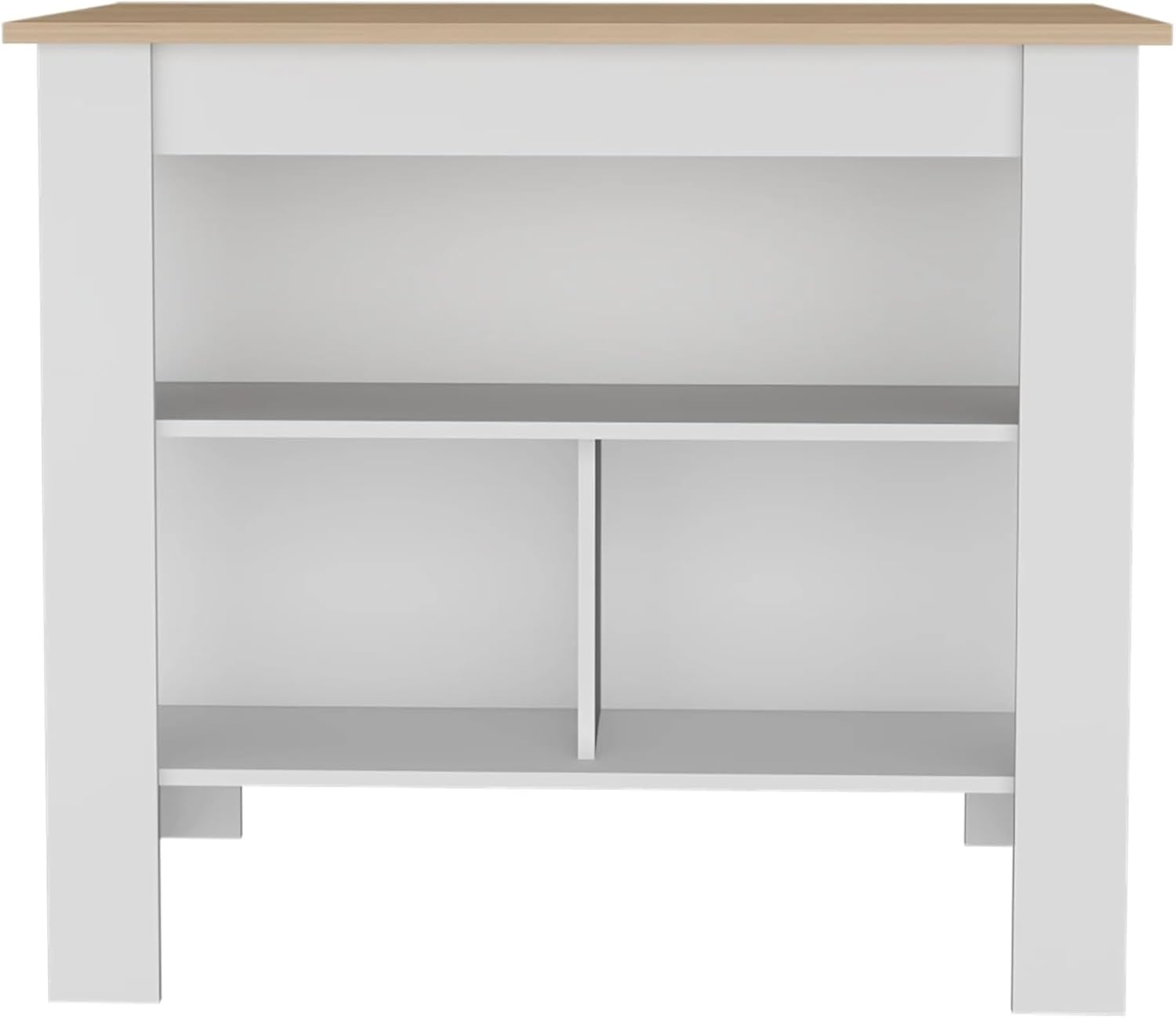 Light Pine and White Kitchen Island with Open Storage