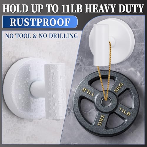 warlve Heavy Duty Reusable Suction Cup Hooks for Shower - No Drill Bathroom/Glass/Mirror/Tiles & Metal Surfaces,and Smooth Non-Porous Surfaces for Towels, Robes, Loofahs (4, White) — view 3