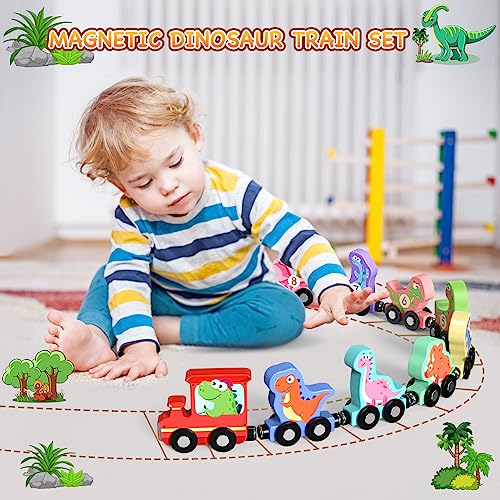 Zeoddler 20230331 Toys For Toddlers, 11 Magnetic Wooden Dinosaur Train Set thumb #1