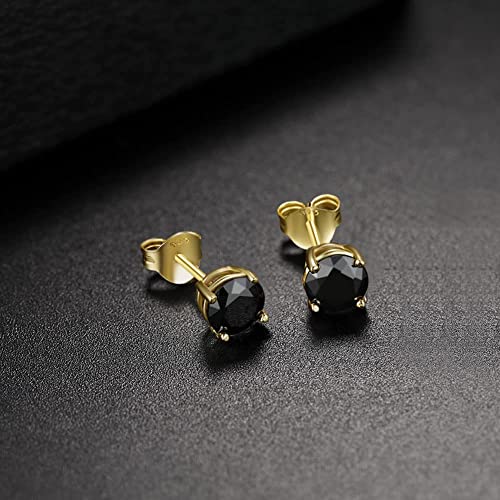 Foruiston 925 Sterling Silver Black Stud Earrings For Women And Men, Solitaire Cubic Zirconia Round & Princess Cut Heart-Shaped, 6Mm (Round-Cut, Gold) #TOP3