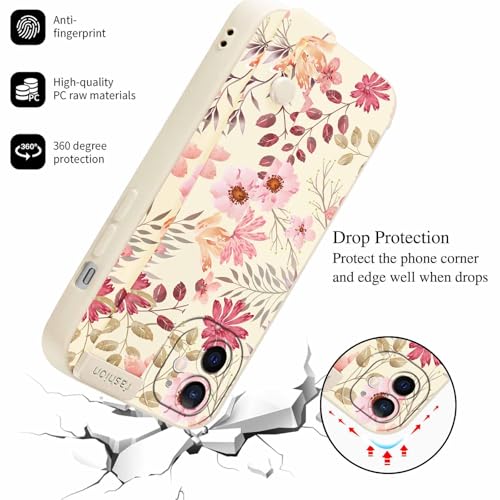 Coque rigide iPhone 12 anti-glisse avec joli collage de fleurs et support ajustable - 5
