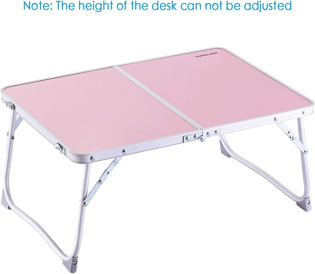SUPERJARE Foldable Laptop Table, Bed Desk, Breakfast Serving Bed Tray, Portable Mini Picnic Table & Lightweight, Folds in Half with Inner Storage Space - Pink