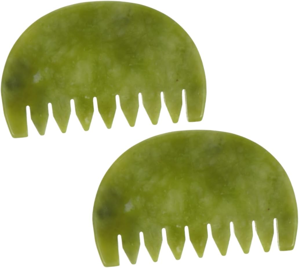 2Pcs Jade Massage Combs Natural Jade Skin Care Tool for Scalp Facial Body Relaxation Durable Head Massager for Improved Circulation Relief