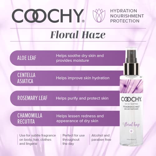 Coochy Fragrance Mist Body Spray | No Alcohol, Paraben-Free, Organic | Gentle, Refreshing Boost Of Scent In Skin & Hair | Blend Of Rose, Jasmine & Fruit Blossoms | Floral Haze, 4Floz/118Ml #TOP3