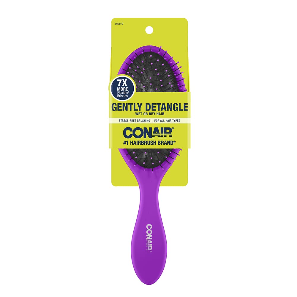 Conair Gently Detangle Hair Brush, Dry and Wet Hairbrush with Flexible Bristles, Color May Vary, 3 Count : Beauty & Personal Care