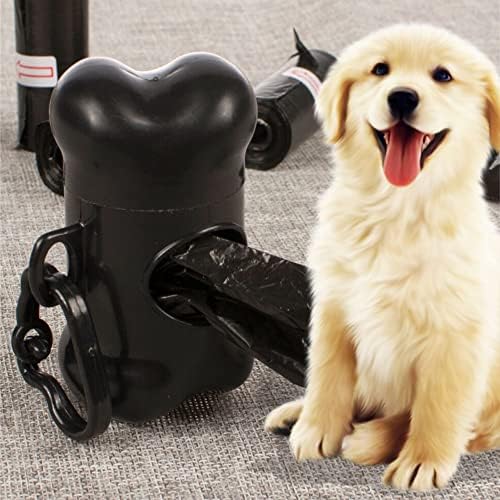 963 Poo Bag Holder Dog Waste Bag Dispenser Bone Shaped Doggy Poop Bags Biodegradable Key Chain Belt Collar Clip Leak-Proof Puppy Carrier Outdoor Walking Travel Storage Pet Supplies (40 Bags) Black