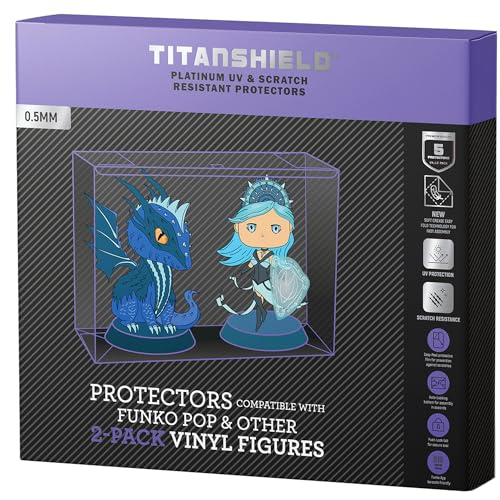 TitanShield Funda protectora antipop de platino de 0,5 mm, resistente a los rayos UV y a los arañazos, compatible con Funko - Paquete de 2 figuras de vinilo Pop! (5 unidades)