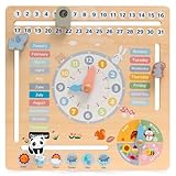 mamabrum MAM197 Lernkalender für Kinder, 6-in-1 Holz-Aktivitätstafel mit Uhr, Wetter, Datum - Bildungsspielzeug für Wochentage, Monate, Jahreszeiten, 29,5 cm