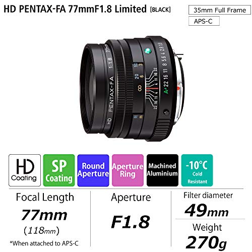 Pentax Hd 77Mmf1.8 Limited Black Limited Medium Telephoto Prime Lens, High-Performance Hd Coating, Round Diaphragm (27880) #TOP1