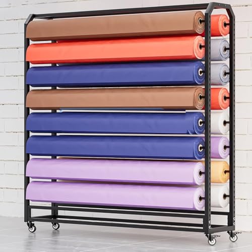 Fabric Textile Material Roll Storage Rack System for Warehouse, Leather Roll/Window Film/Wallpaper Display, Industrial Shop Vinyl Roll Holder Commercial Movabl(Size:Crossbar 175cm,Color:16 crossbars)