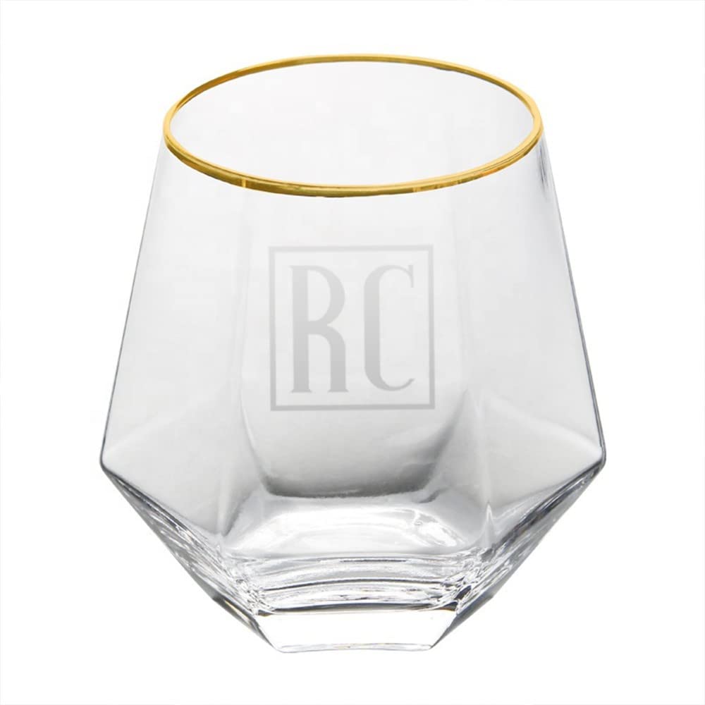 Personalised Diamond Shaped Gold Rimmed Glass - Perfect Birthday gift or just for yourself to enjoy at home