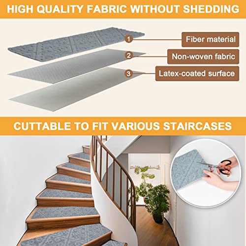 Oxdigi Non-Slip Stair Treads For Wooden Steps (15 Pieces) - 8" X 30" - Peel & Stick - Cuttable - Durable - Stair Mats With Adhesive Backing - Ideal For Dogs, Kids, And Elders - Light Gray #TOP2