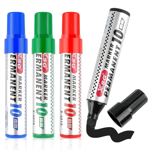 Deepton Permanentmarker Schwarz Rot Blau Grün 4 Farben Permanent Marker 3-10 mm Keil-Spitze Wasserfest Wischfest Farbecht Schnell-Trocknend für Glas Kunststoff Metall Holz (4 Farben 10mm)