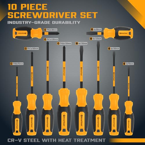 Image of Amartisan 12-Piece Magnetic Screwdrivers Set, 5 Phillips and 5 Slotted Tips Professional Cushion Grip Screwdriver Set (2pcs Portable Multifunction Key Mini Screwdriver)