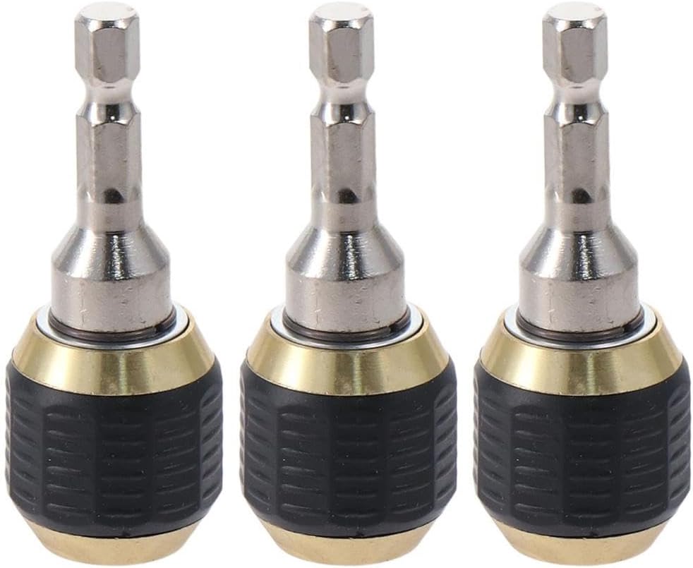 3PCS Metal Thread Lock Screw Sliver Hexagonal Handle Replacement 1/4Inch Drill Chuck Adapter