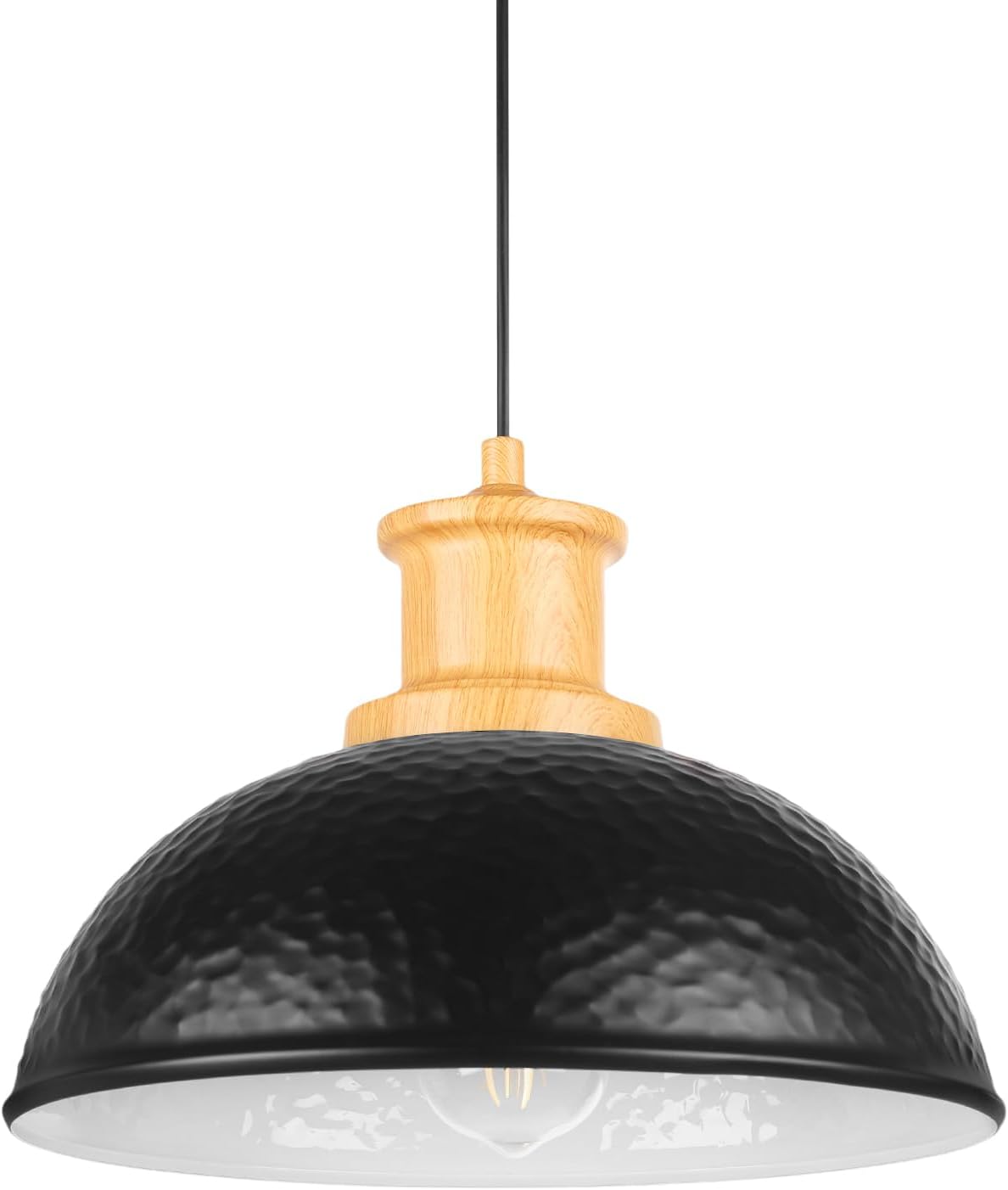 Farmhouse Pendant Light Kitchen Island, Modern Industrial Hanging Lamp Ceiling Mounted with Hammered Metal, Black White Rustic Country Bar Chandelier for Hallway Entryway Dining Room Bathroom