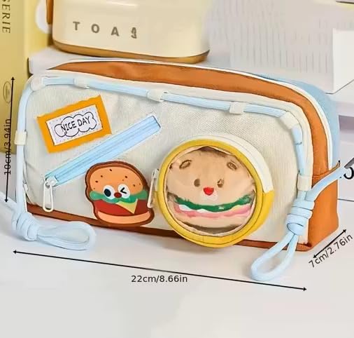 Image of Invite Cute Food Pencil Case for Kids, 4 Layer Large Capacity Pencil Pouch with 3 Compartments, Cartoon Aesthetic Stationery Organizer for School, Gift for Boys & Girls (Apple RED)