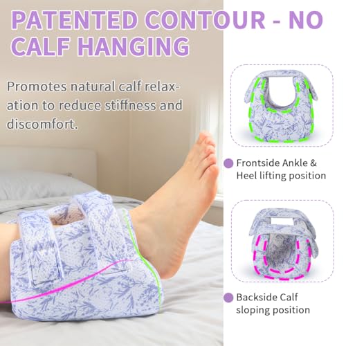 Image of 3D Heel Protector to Elevation Foot for Pressure Sores-1PC | Ankle Pillow Cushion for Bed Sores or Heel Pain Relief,Suitable for Elderly or Bedridden (Purple Bamboo Pattern)