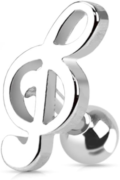 Pierced Owl - 16GA Stainless Steel Treble Clef Music Note Tragus Cartilage Helix Stud Earring