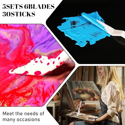 30Pcs Plastic Spatula Palette Knives Set, Pallete Knife Thin and Flexible Art Knife Tools for Carving Oil Acrylic Watercolor Painting Painting Knives for Mixing Spreading Scratching Layering Colors