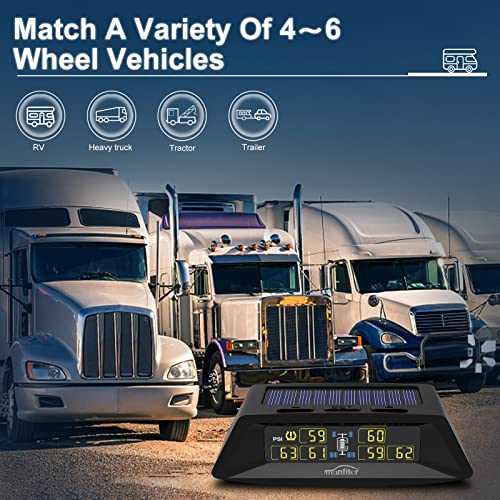 Tire Pressure Monitoring System 7 Alarm Modes Solar/Usb Charge Tpms With 6 External Sensor 1 Signal Repeater ( 85Ft Sensing Distance ) For Rv Travel Trailer Motor Home Truck(0~199 Psi, -40~257℉) #TOP4