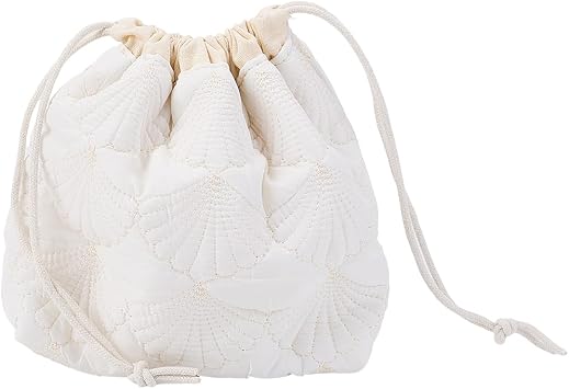CREATCABIN Drawstring Makeup Bag Cotton Travel Toiletry Bag White Makeup Organizer Case Quilted Cosmetic Bag Pouch Purse Essentials Bag Portable Storage Clutch Bags for Women 3.5x7x9.7inch