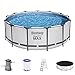 Produktbild Bestway Steel Pro MAX Frame Pool Komplett-Set mit Filterpumpe Ø 396 x 122 cm, lichtgrau, rund