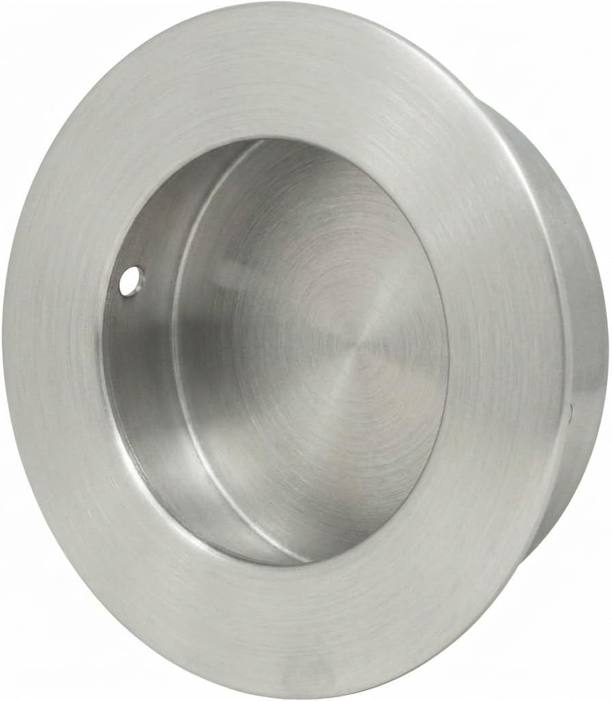 INOX Round Pocket Door Pulls, Satin Stainless Steel for Sliding Pocket Doors, 2.56" Length, 2.56" Width Recessed Cup Hardware for Cabinet Door Handles and Kitchen Cabinet Hardware FHIX01-32D