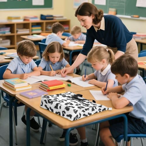 Black Leopard Print Tote Bag for Book Lovers Reusable Bags with Zipper Pocket for School Work Shopping4