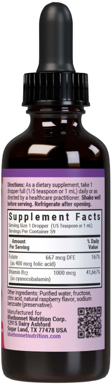 BlueBonnet Nutrition Liquid Vitamin B12 & Folic Acid, 2 fl oz