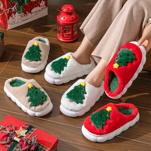 Christmas Slippers, Xmas Tree House Slippers for Women and Man, Fluffy Winter Cartoon Home Slippers with Memory Foam, Kawaii Fuzzy Cute Bedroom Slippers Indoor Outdoor, Cozy and Warm4
