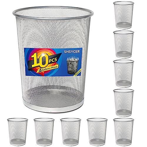 Image of Silver Mesh Trash Cans 4 Gallon, 10Pack, Metal Wire Wastebaskets, Waste Basket Trash Can, Silver Mesh Trash Can for Office, Recycling Garbage Container Bin for Office, Home, Bedroom