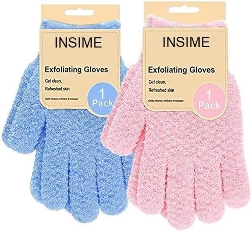 INSIME Premium Skin exfoliating Shower body gloves for bathing (2 pairs) | Dual texture Hydro Body scrub Deep Exfoliate gloves for dead skin | Spa massage, body scrubber, bathing hand gloves for Women & Men